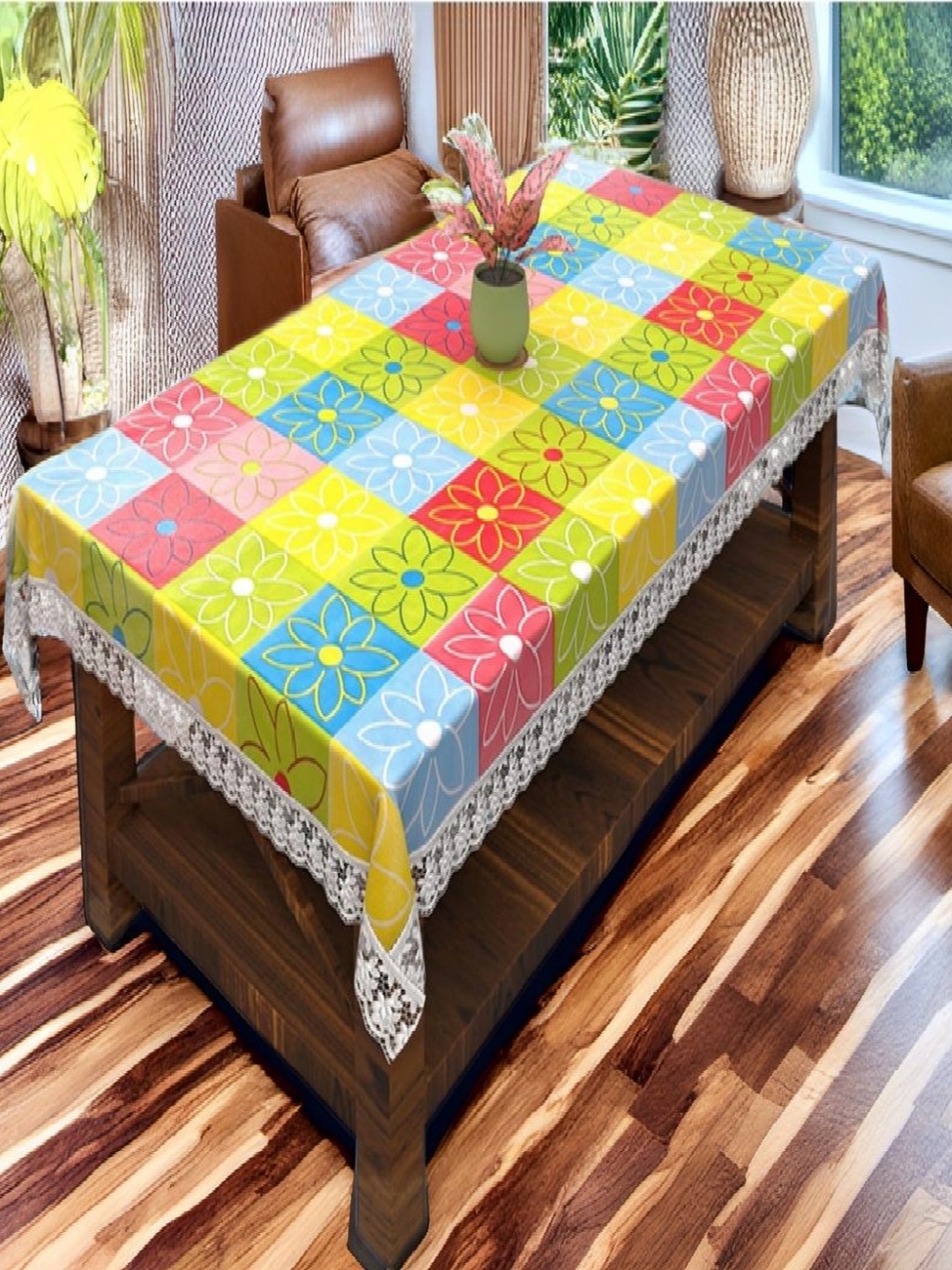 

REVEXO Yellow & Pink Floral Printed Rectangle 4-Seater Table Covers