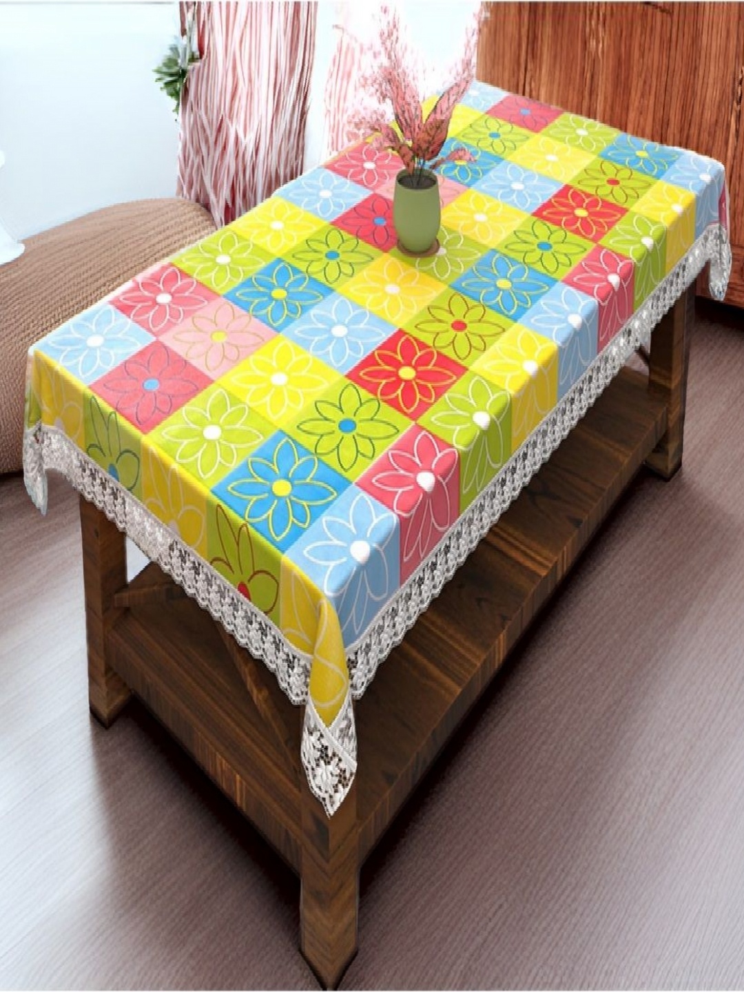

REVEXO Yellow & Pink Floral Printed Rectangle 4-Seater Table Covers
