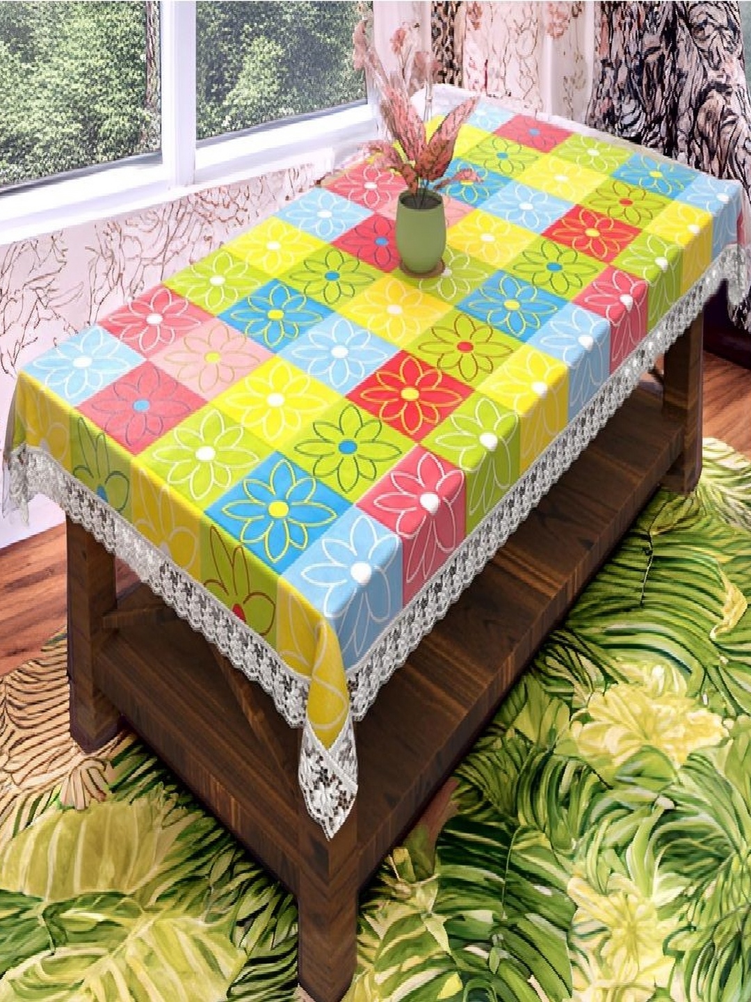 

REVEXO Yellow & Pink Floral Printed Rectangle 4-Seater Table Covers