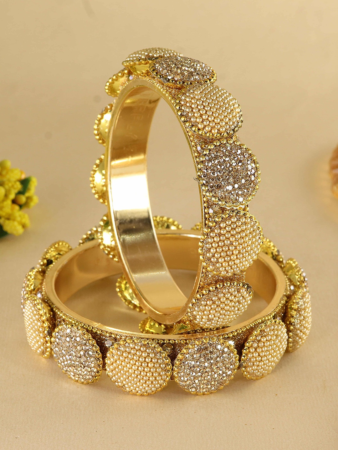 

ZULKA Set Of 2 Cubic Zirconia-Studded Bangles, Gold