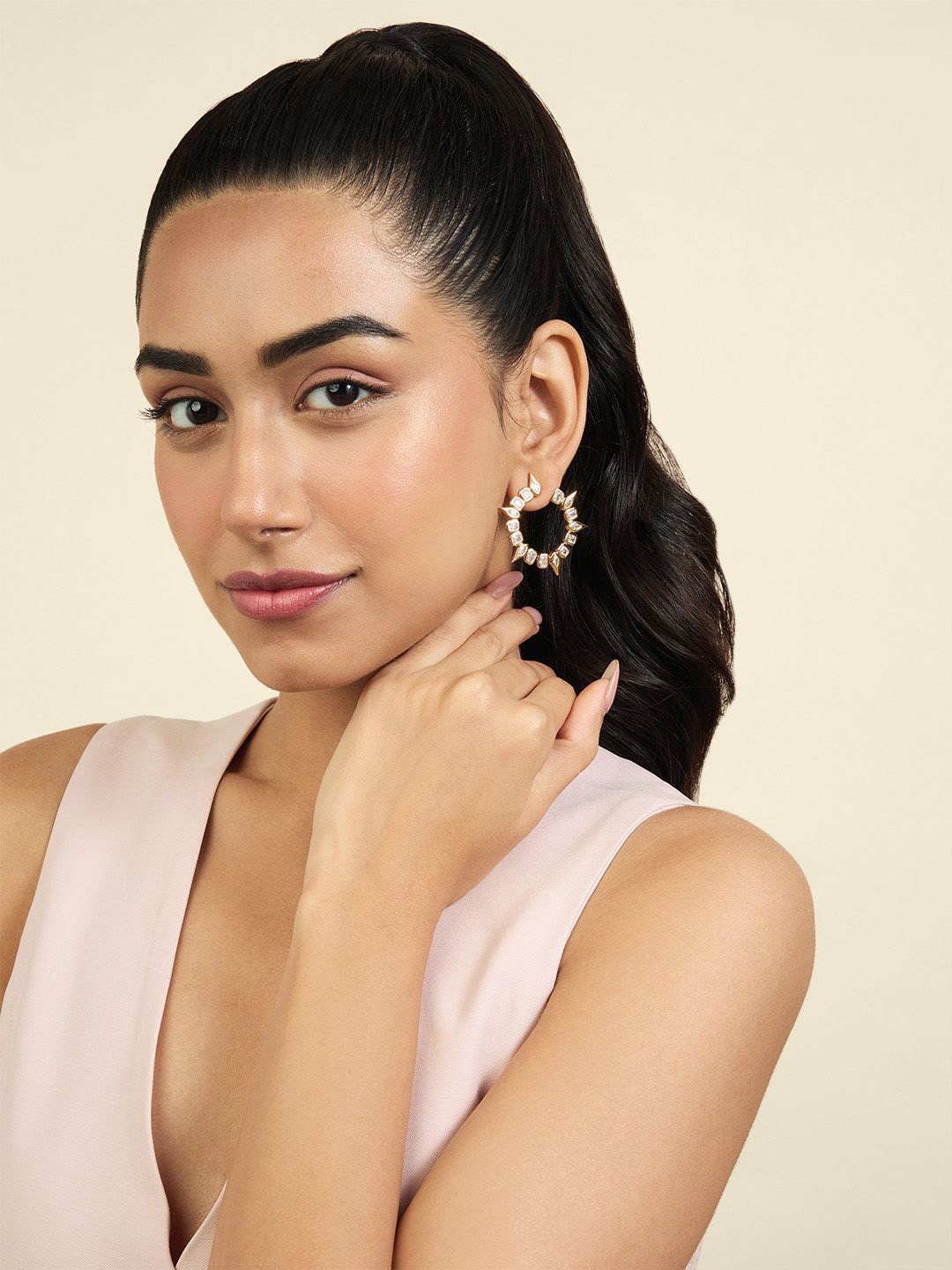 

Isharya 18KT Gold Plated CZ-Studded Contemporary Tennis Girlie Front Back Drop Earrings