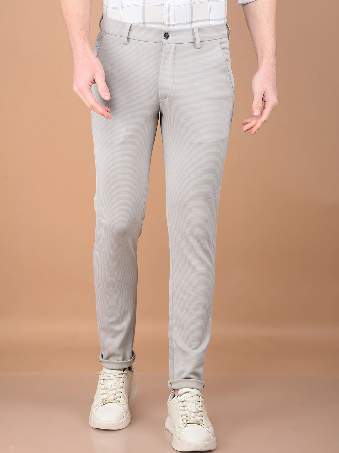 

Crimsoune Club Men Smart Slim Fit Mid-Rise Chinos Trousers, Grey