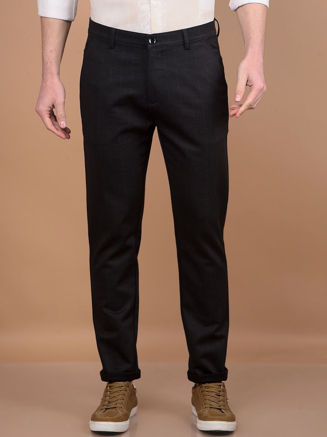 

Crimsoune Club Men Checked Smart Slim Fit Chinos, Black