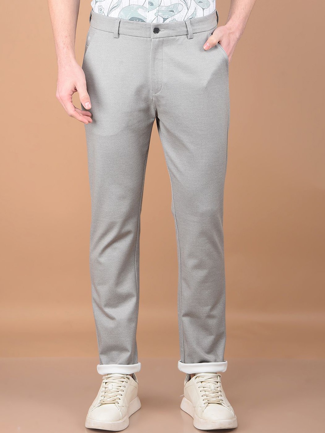 

Crimsoune Club Men Smart Slim Fit Chinos Trousers, Grey