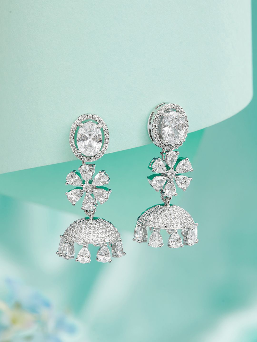 

SARAF SILVERETZ 925 Sterling Silver Dome Shaped Jhumkas Earrings