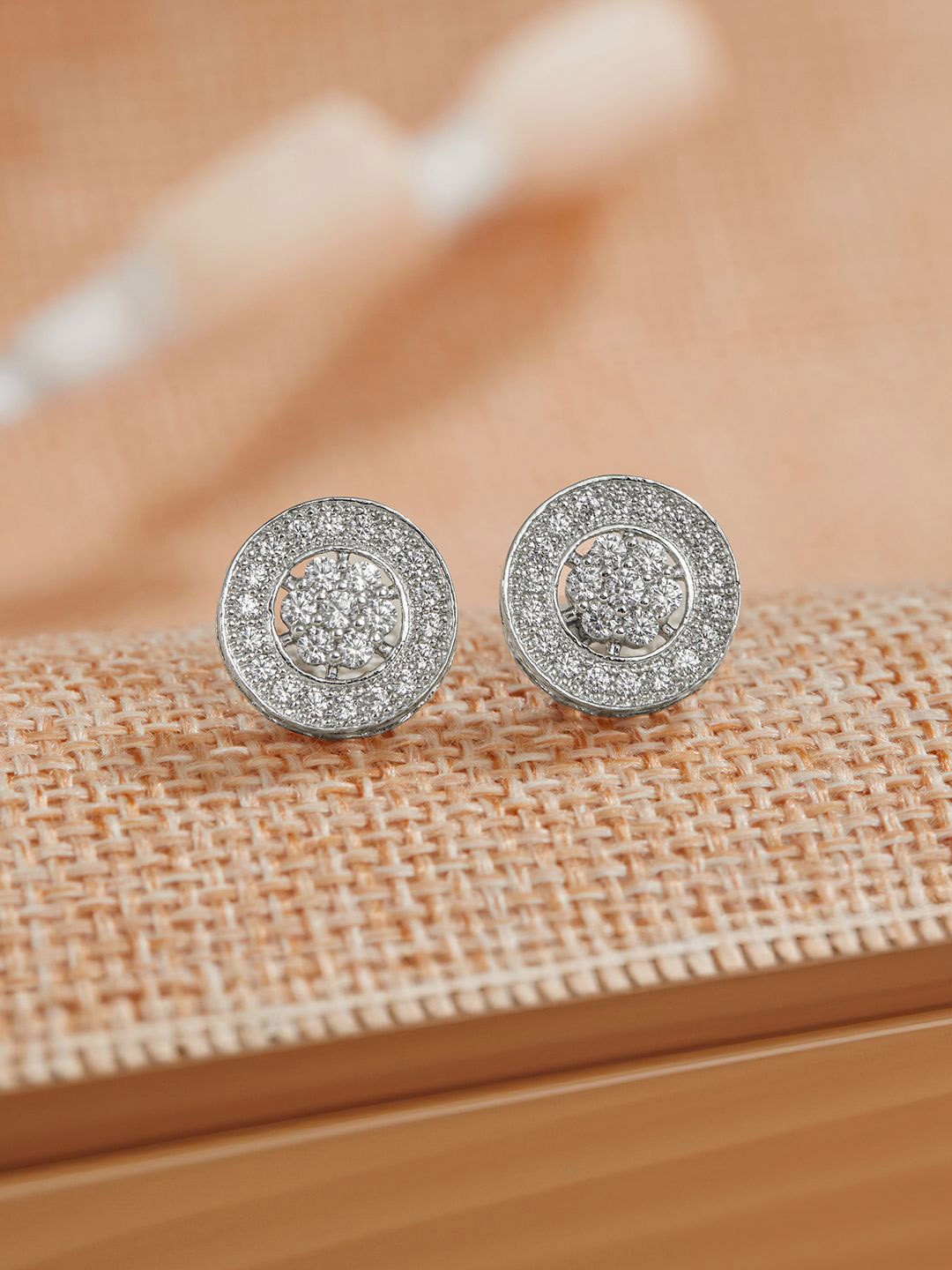 

SARAF SILVERETZ 925 Sterling Silver-Plated CZ Studded Circular Shaped Studs