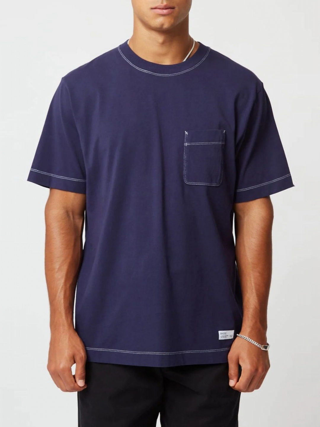 

URBAN INDY Men Solid Round Neck Cotton Relaxed Fit T-shirt, Navy blue