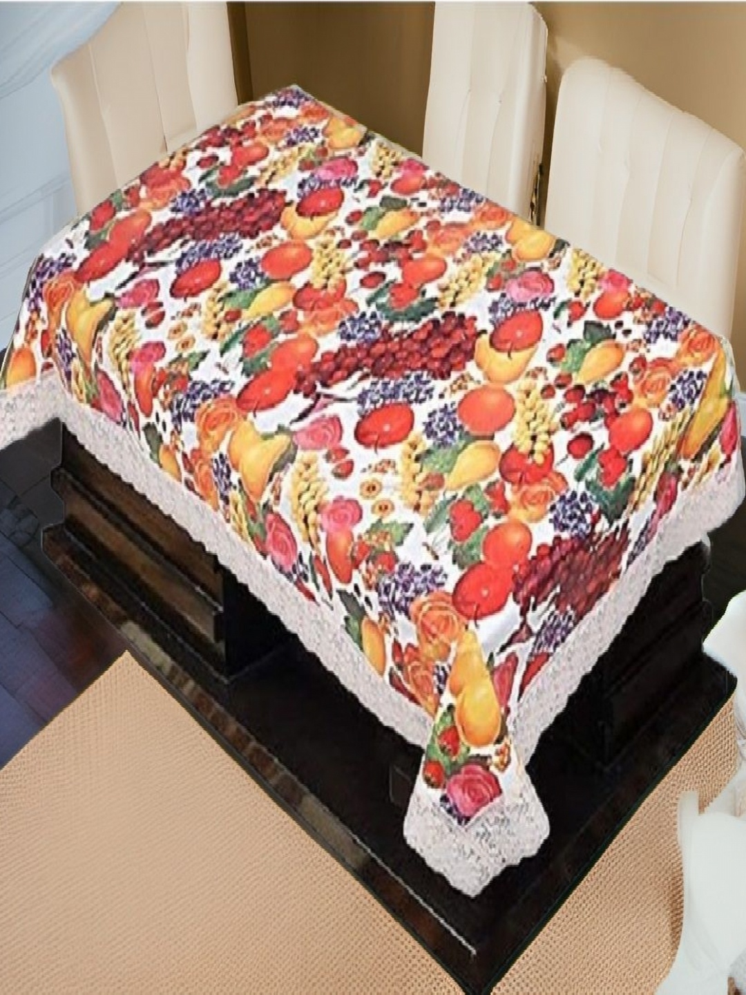 

REVEXO White & Yellow Fruit Printed Rectangle 4-Seater Table Covers