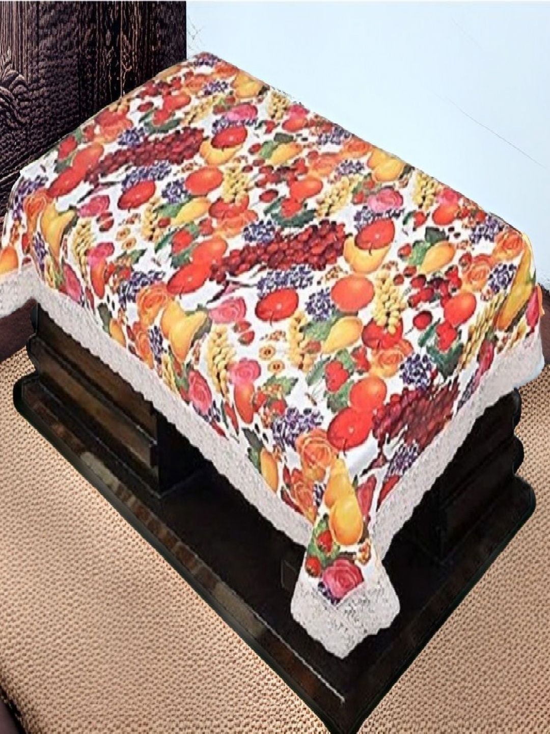 

REVEXO White & Yellow Fruit Printed Rectangle 4-Seater Table Covers