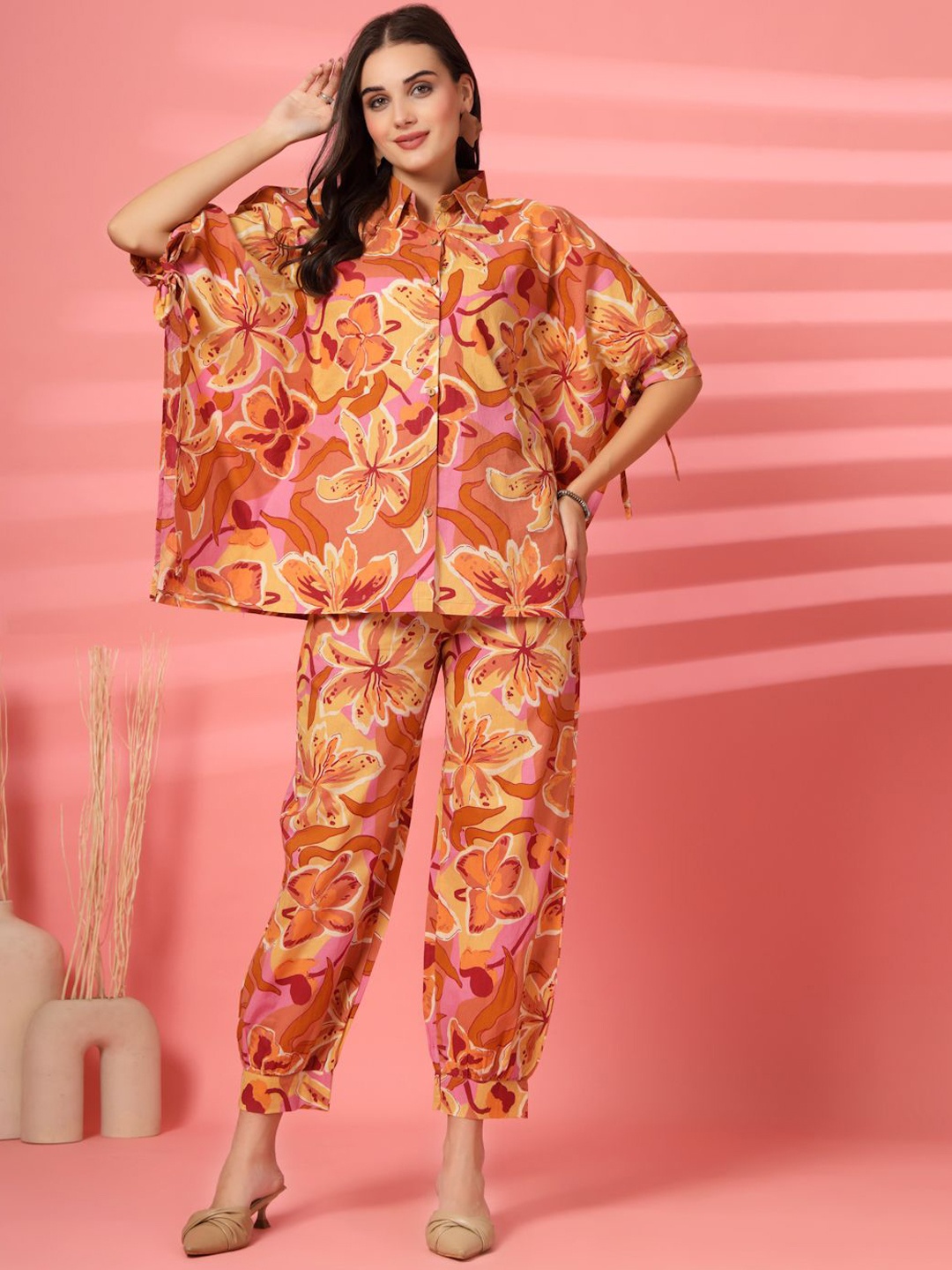 

SUBAGI FASHION Printed Pure Cotton Shirt With Trouser, Orange