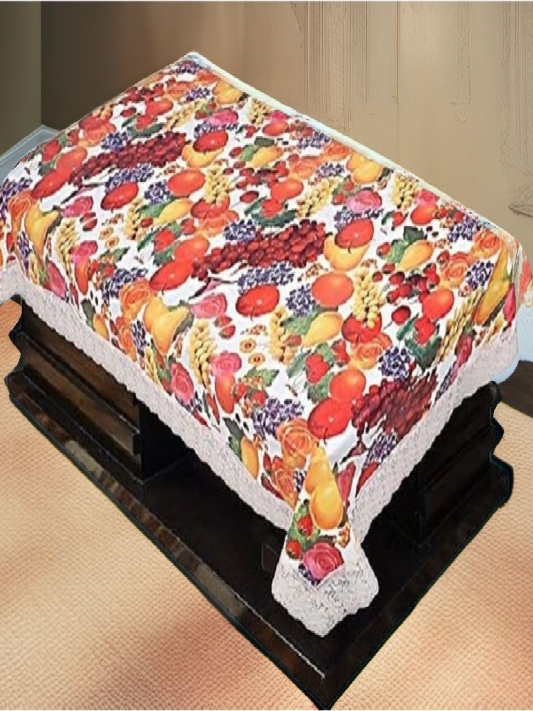 

REVEXO White & Yellow Fruit Printed Rectangle 4-Seater Table Covers