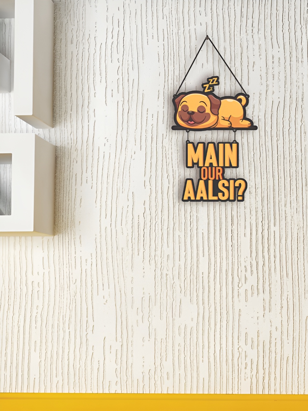 

CVANU Mustard Yellow & Brown Typography Printed Wooden Hanging Wall Decor