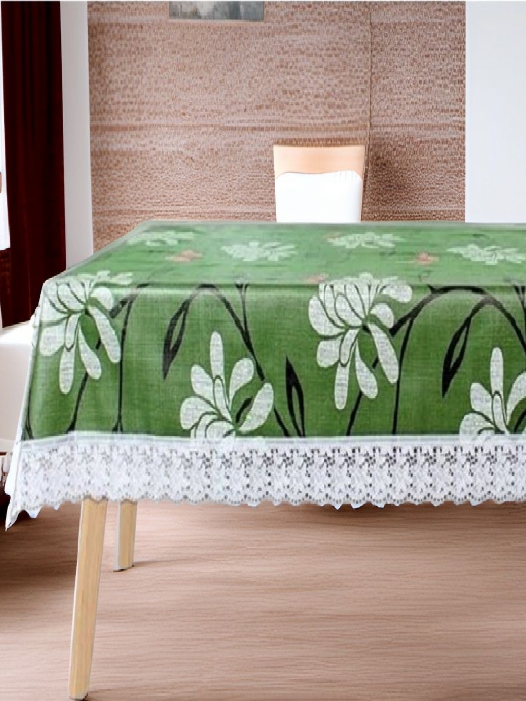 

REVEXO Green and White Floral Printed Waterproof 4-Seater Table Cover