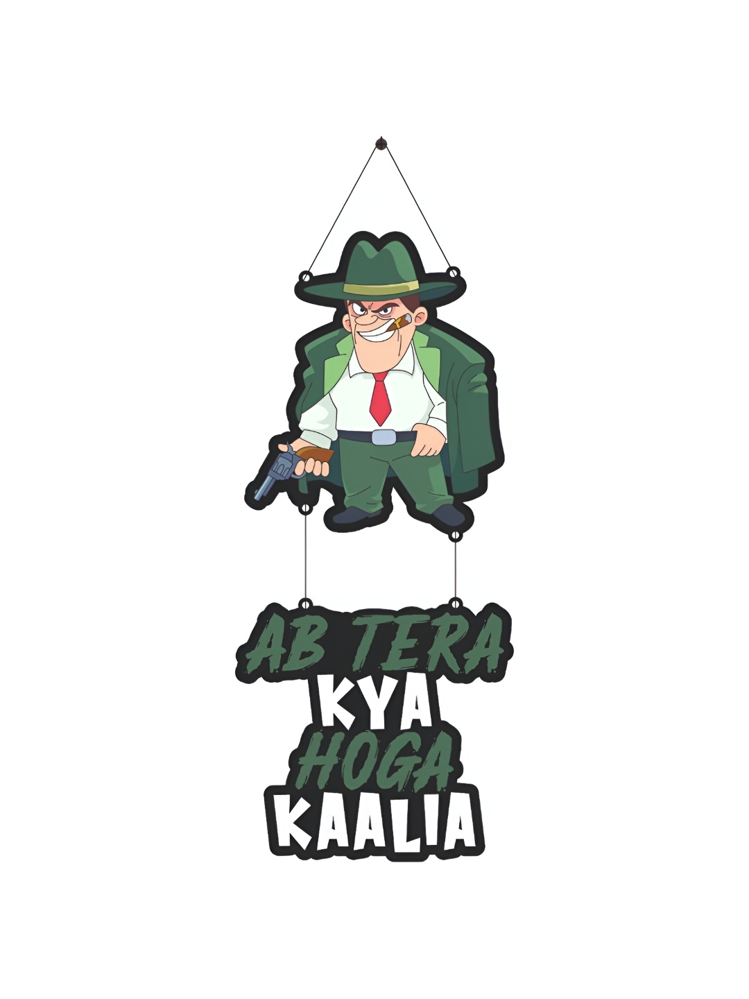 CVANU Green & White Printed Wooden Hanging Wall Decor