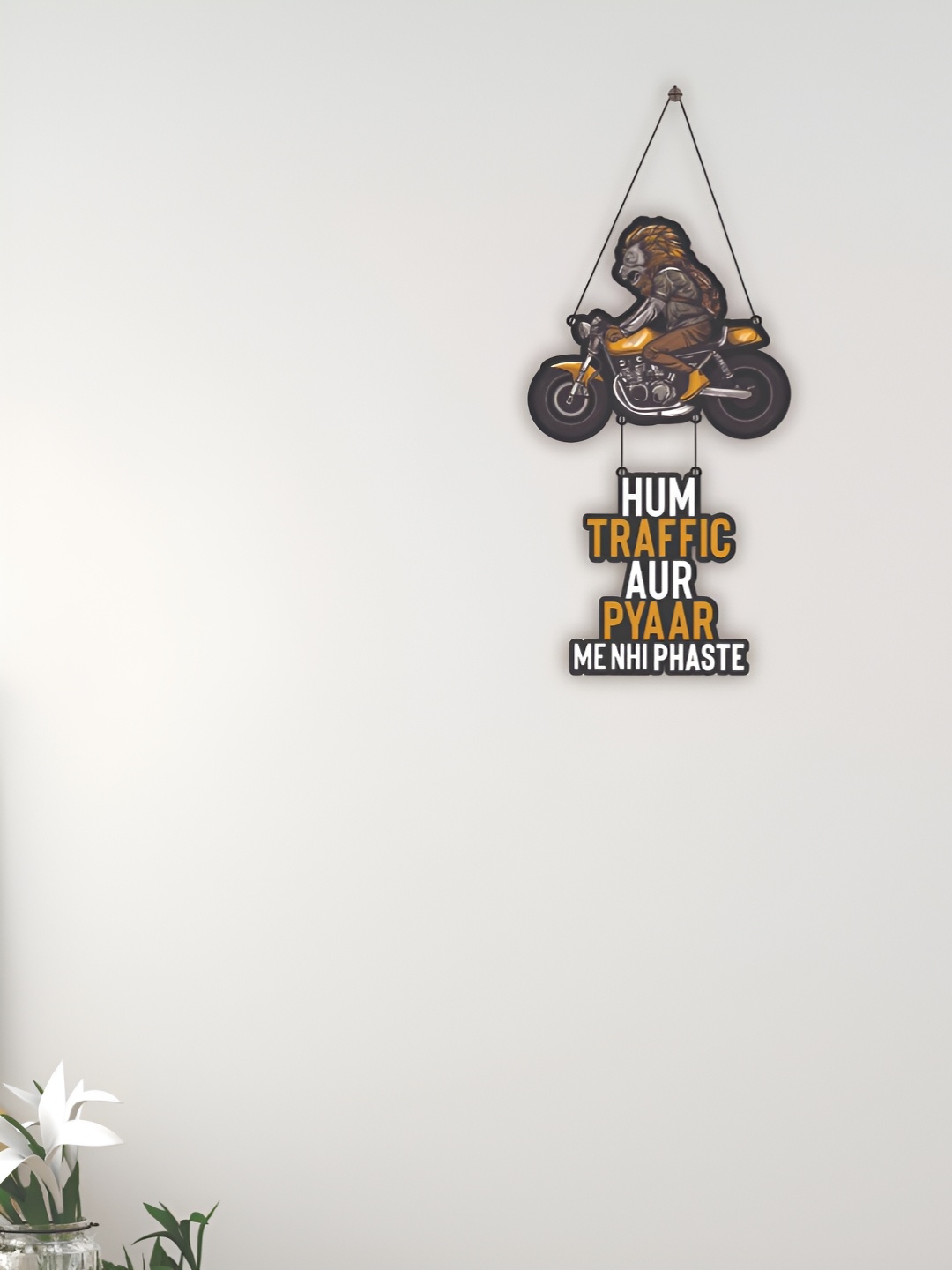 

CVANU Grey & Mustard Yellow Typography Printed Wooden Hanging Wall Decor