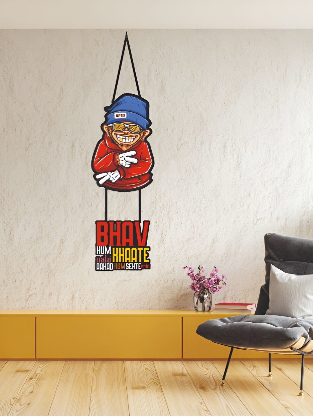 

CVANU Red & Blue Typography Printed Wooden Hanging Wall Decor