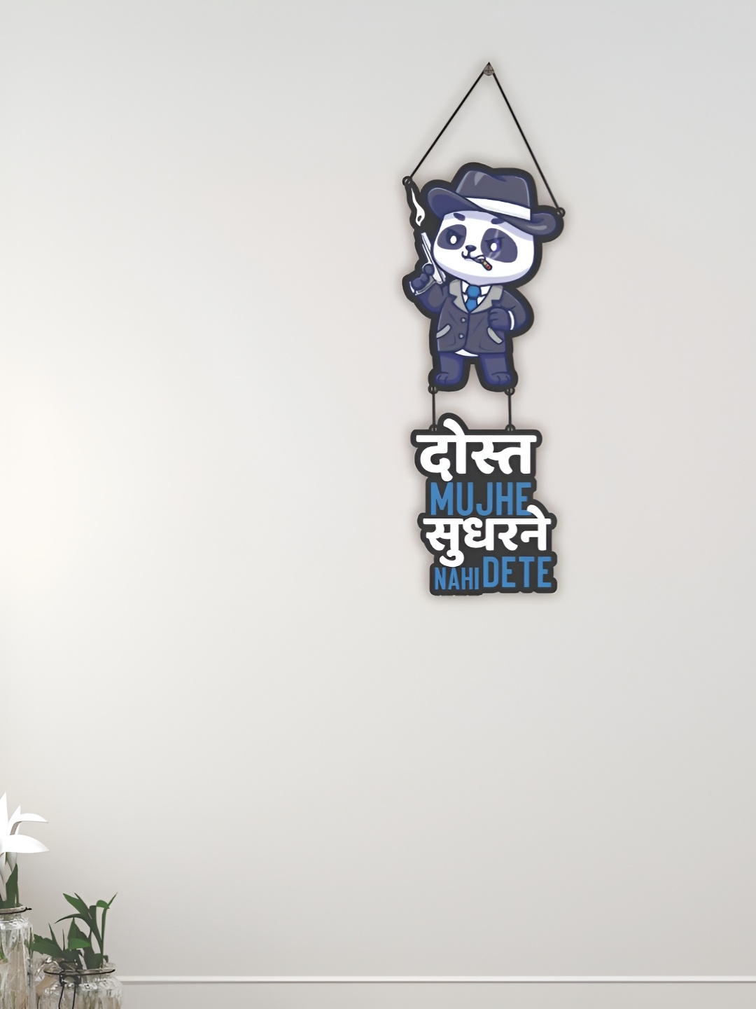 

CVANU Grey & Blue Typography Printed Wooden Hanging Wall Decor