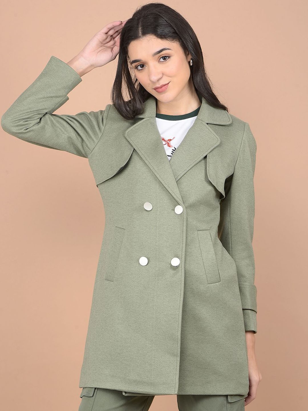 

Crimsoune Club Women Double-Breasted Overcoat, Green