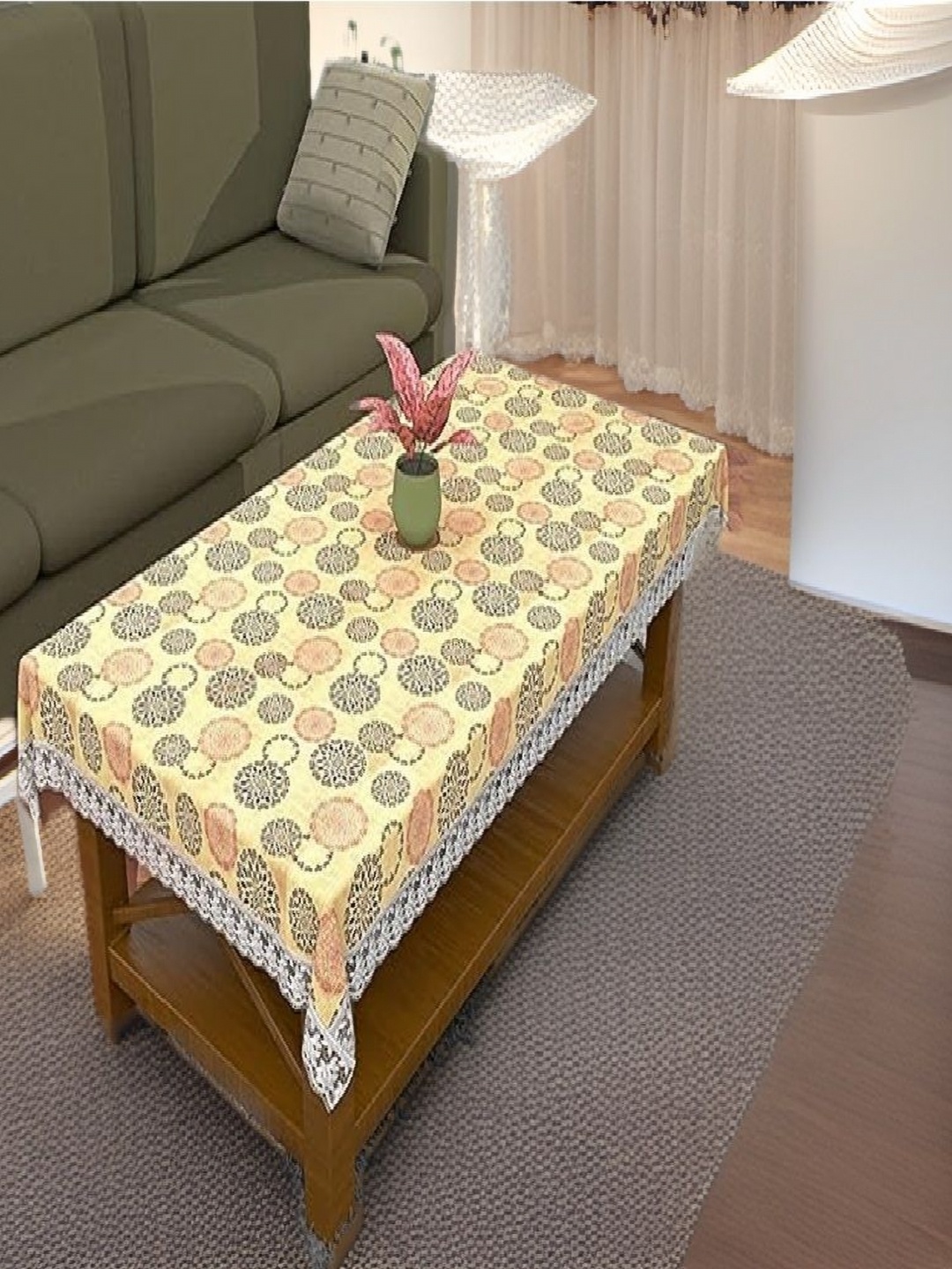 

REVEXO Cream-Coloured & Pink Geometric Printed Rectangle 4-Seater Table Covers