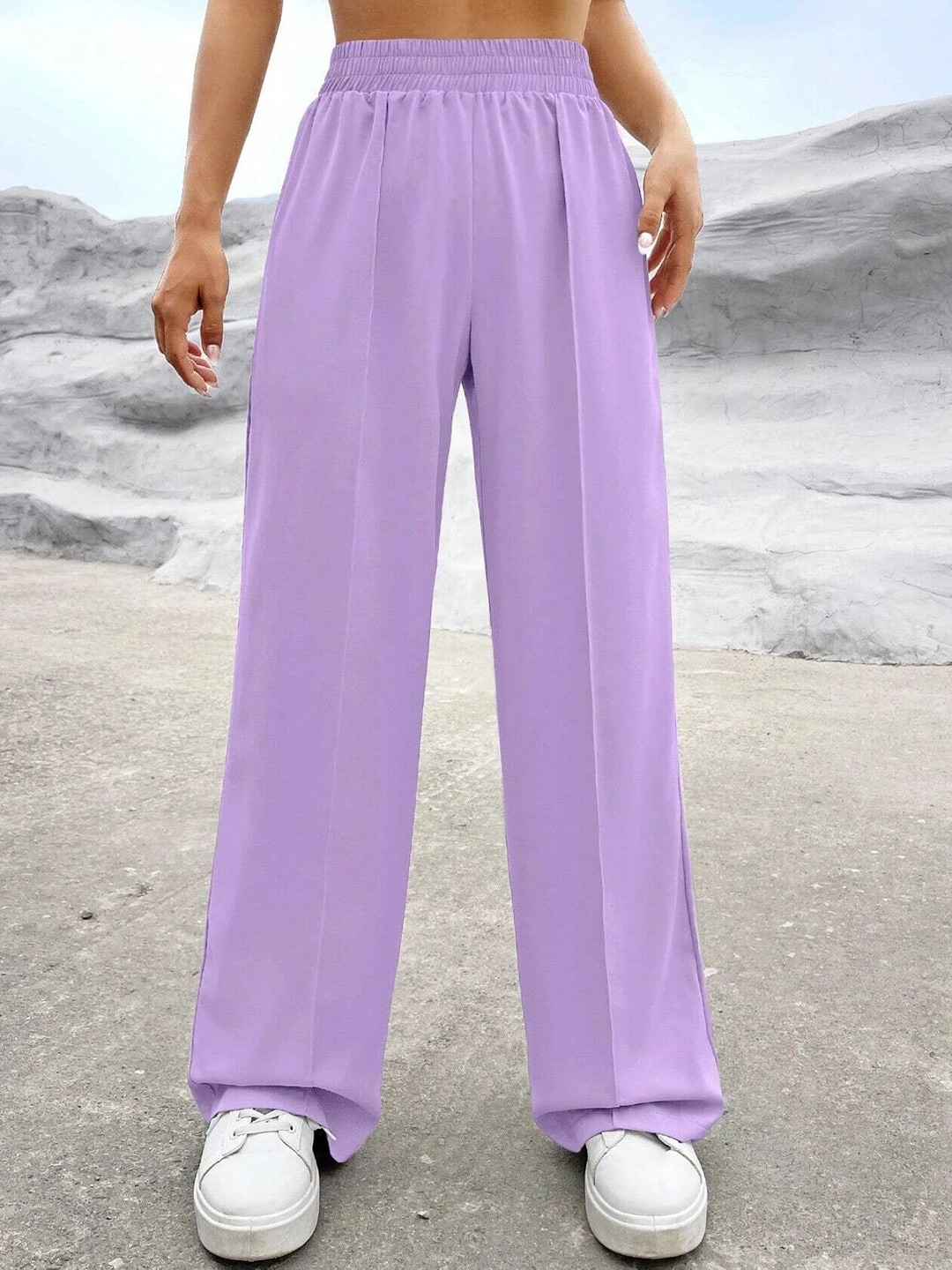 

Roadster Women Oversized Pleated Wide Leg Korean Pants, Lavender