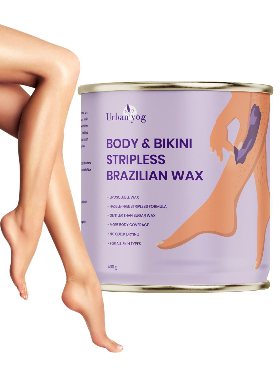 

URBANYOG Stripless Brazilian Liposoluble Body and Bikini Wax - 400g, Purple