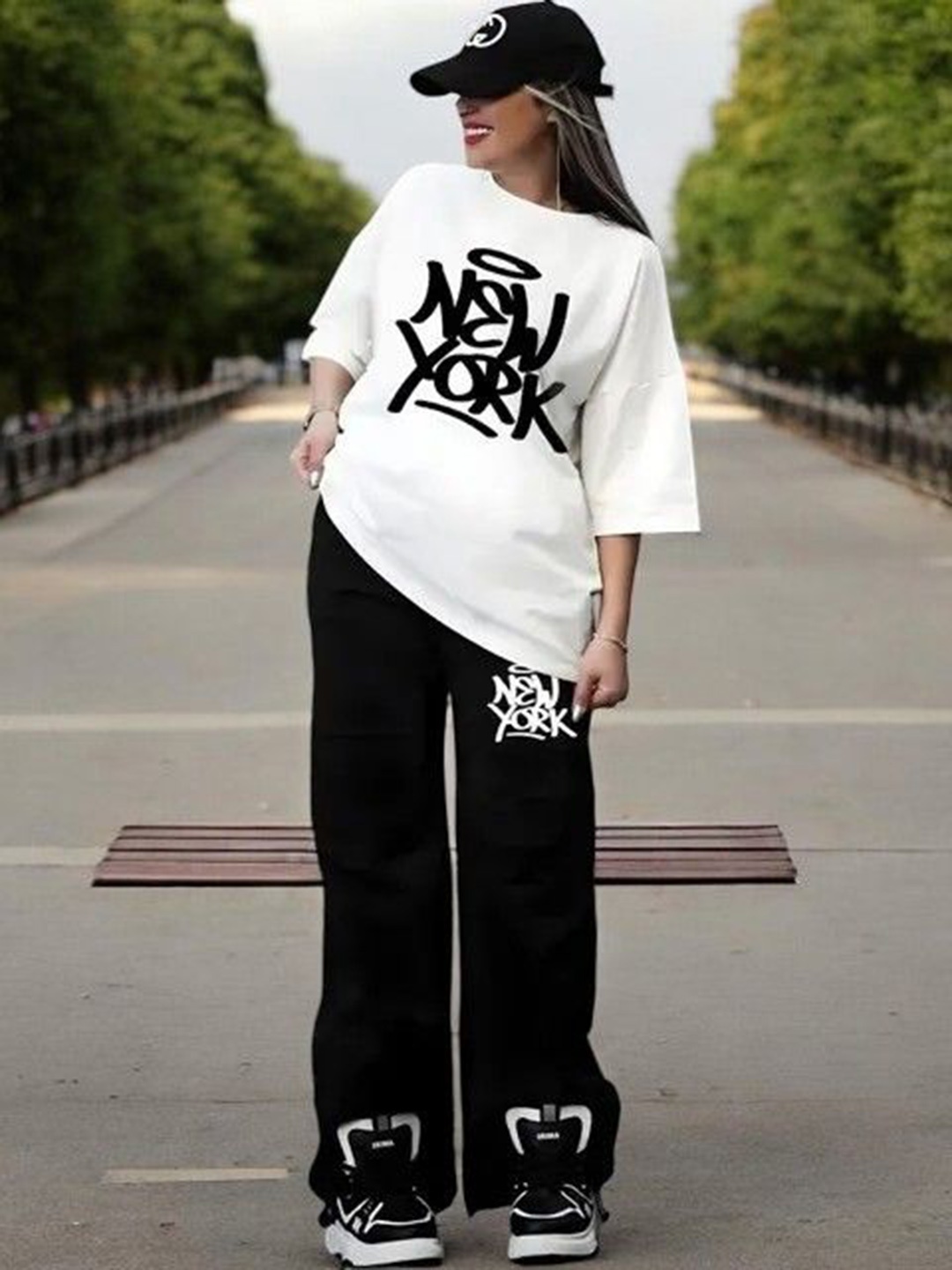 

My Swag Typography Printed Round Neck T-Shirt With Trousers, Black