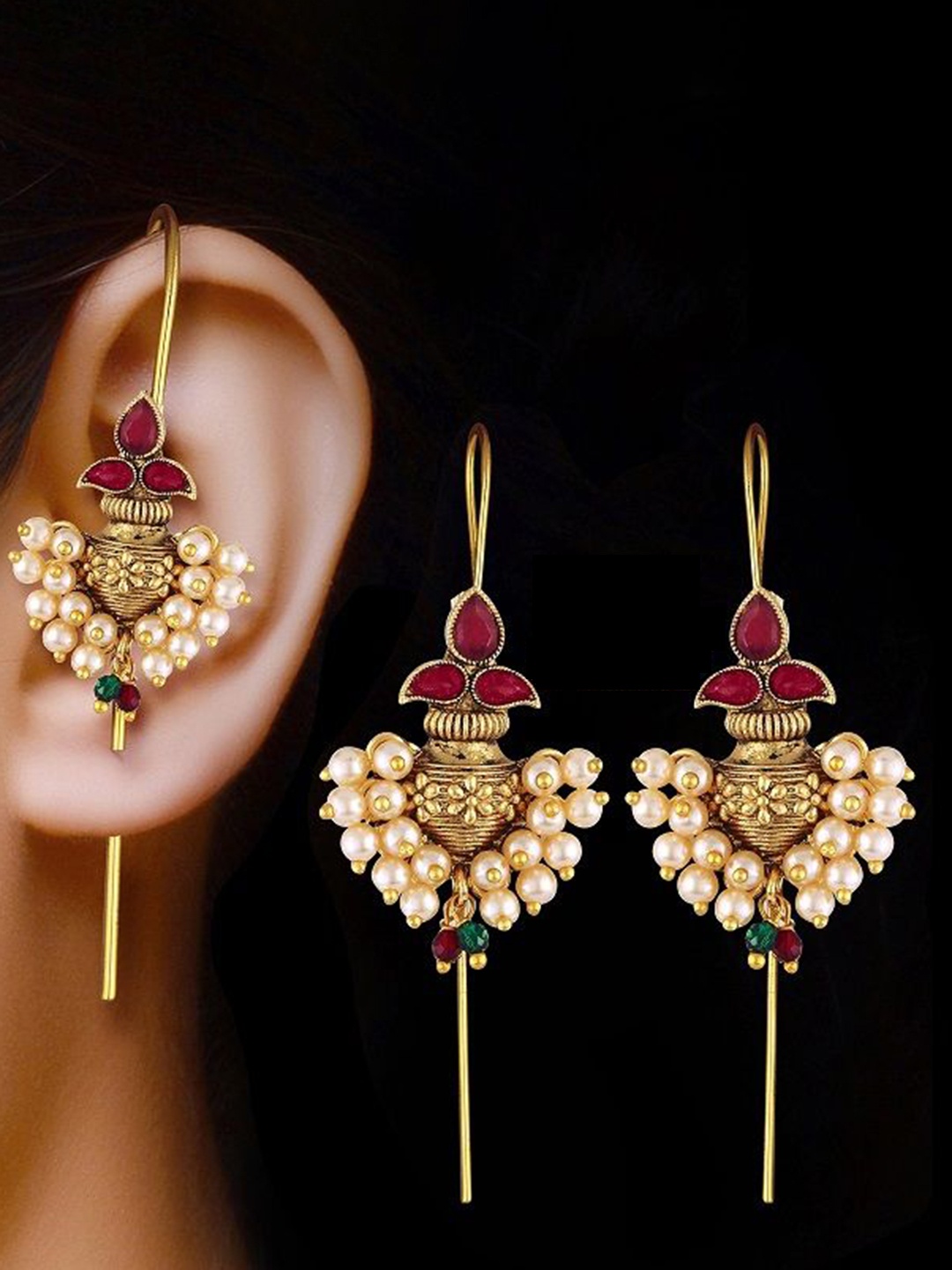 

Vighnaharta Gold-Plated Contemporary Pearls Studded Ear Cuff