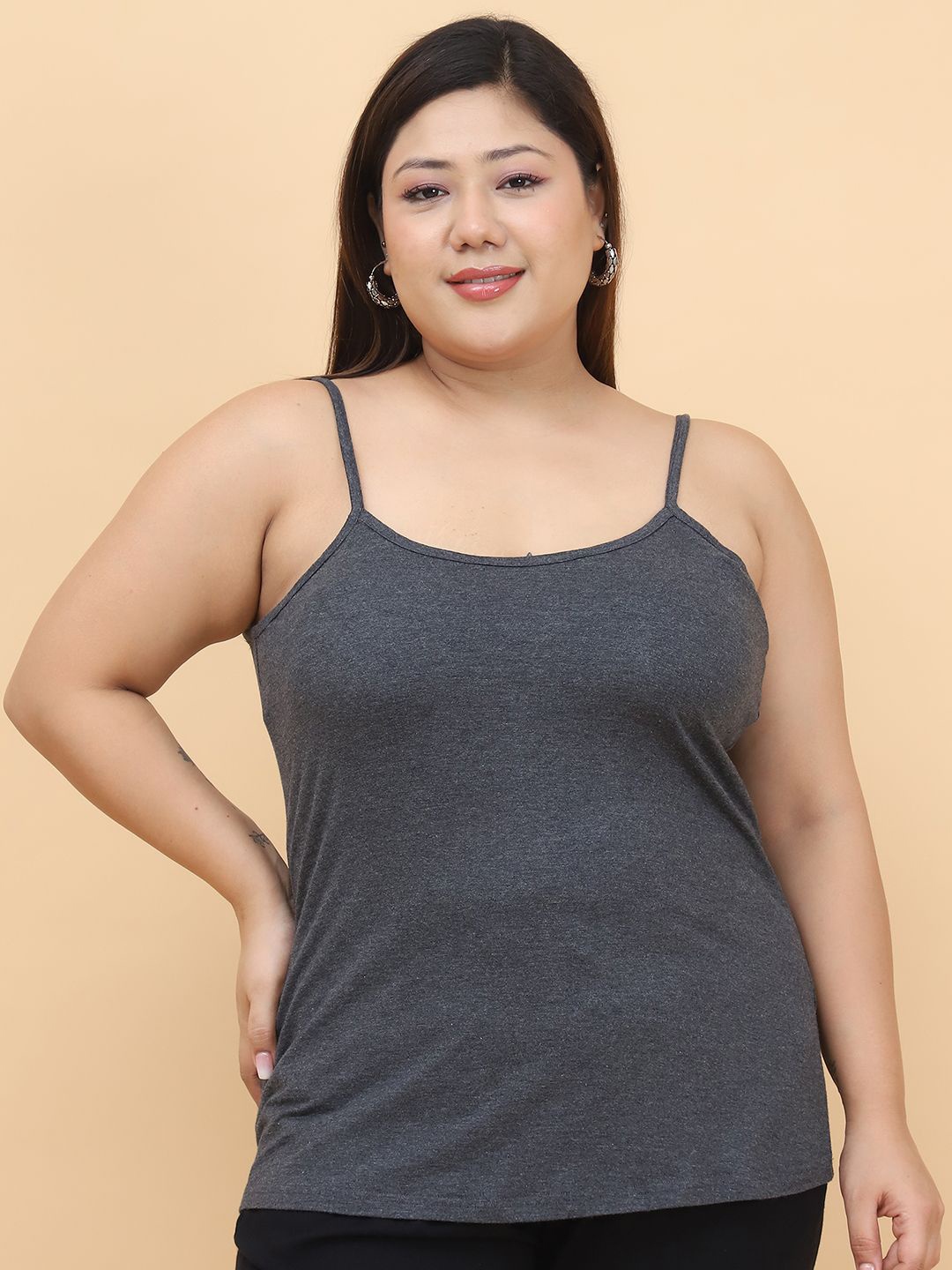 

theRebelinme Women Non-Padded Plus Size Camisole, Charcoal