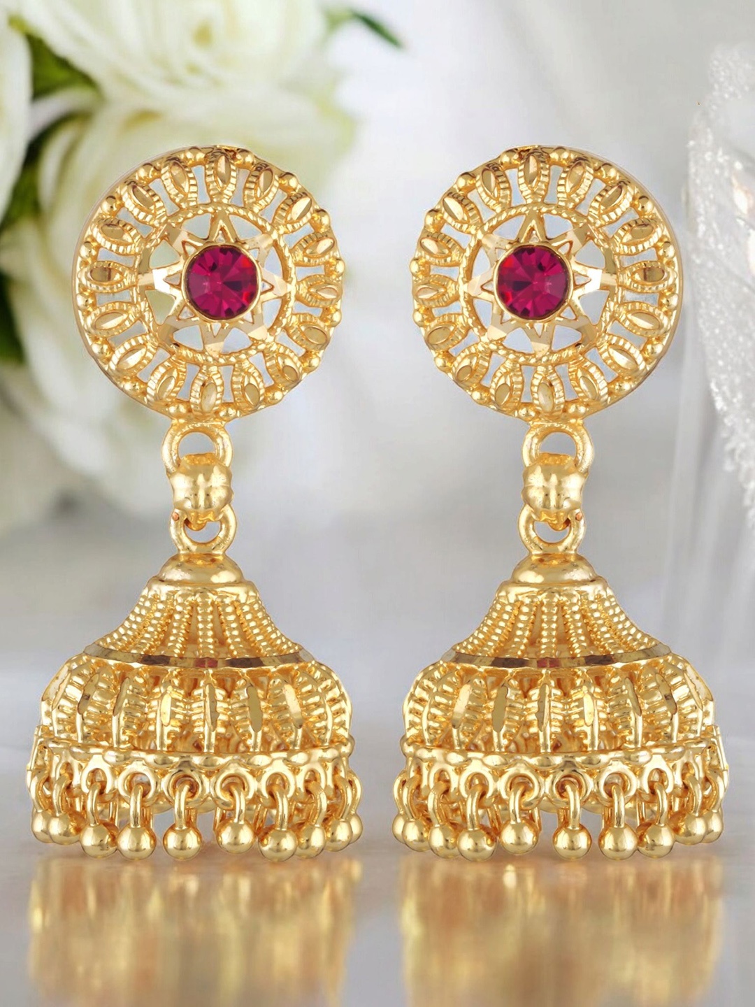 

Vighnaharta Gold-Plated Artificial Stones Studded Dome Jhumkas