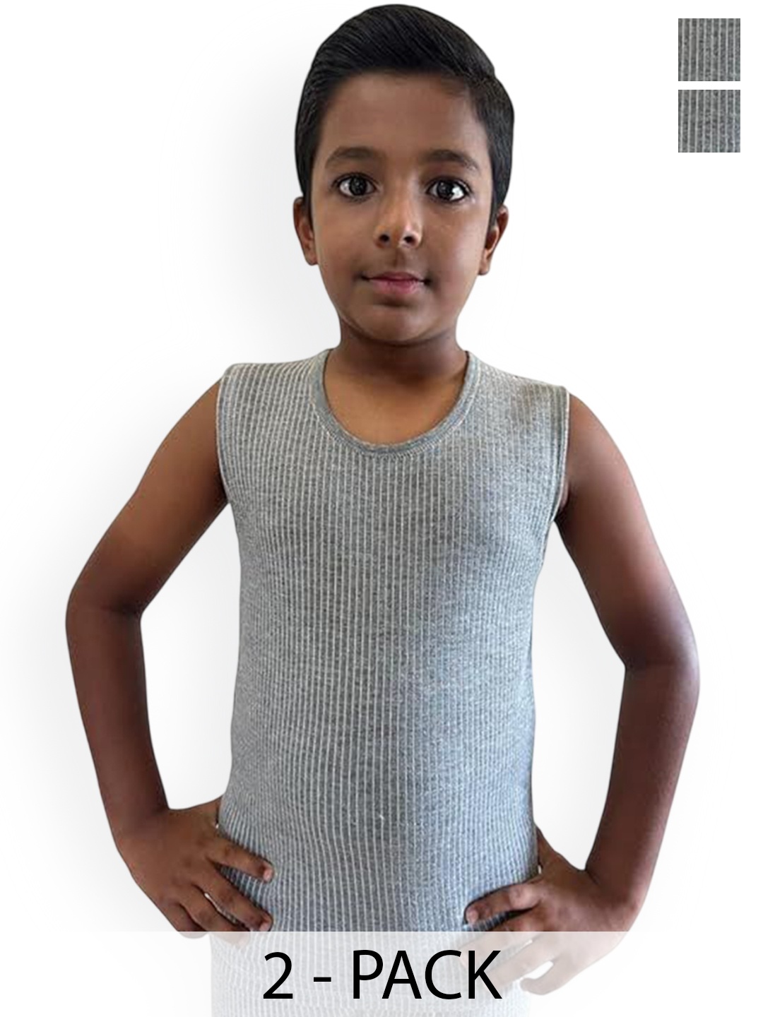 

HAP Boys Pack Of 2 Striped Thermal Tops, Grey