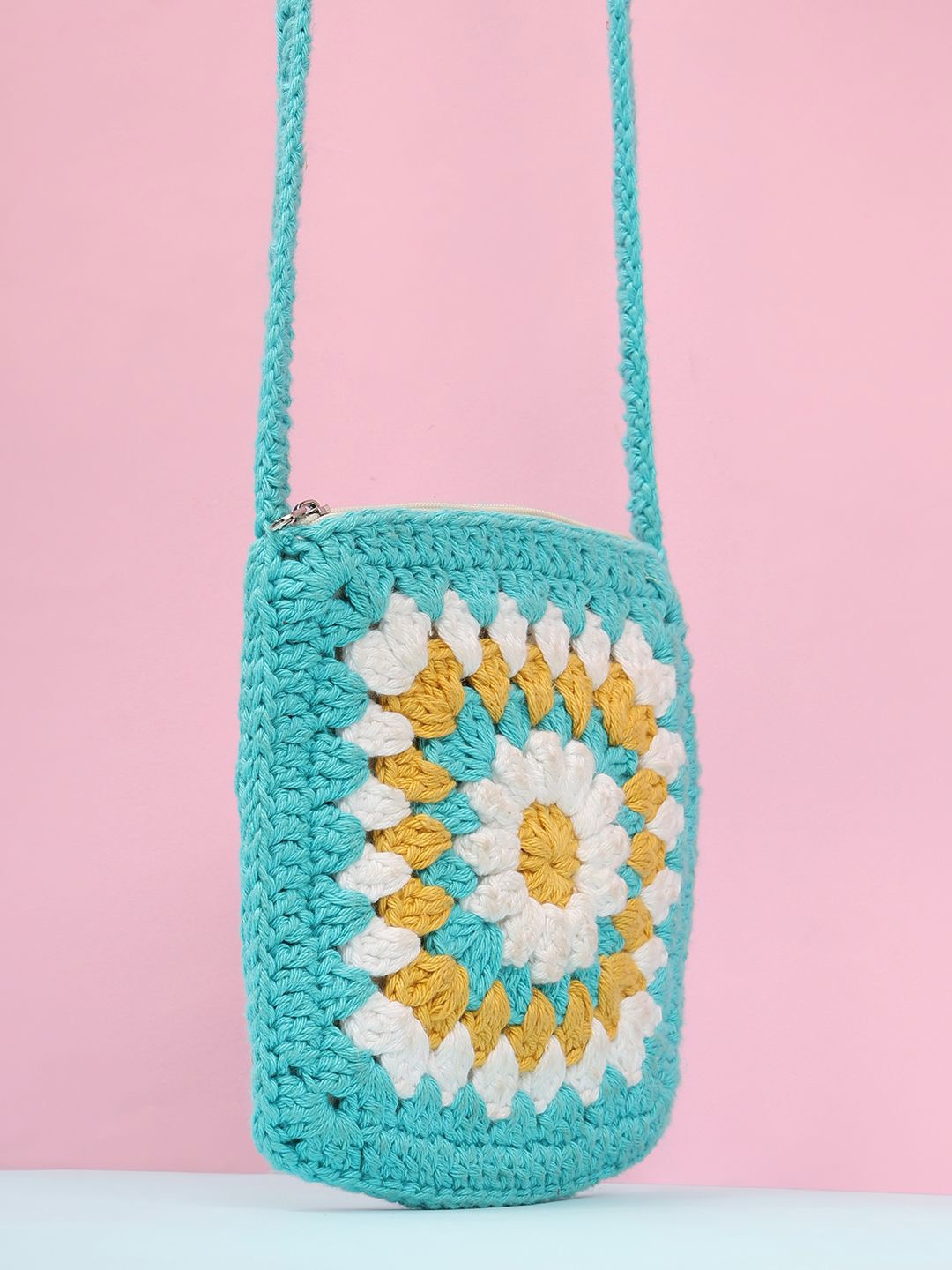 

ITIHASIKALA Geometric Textured Half Moon Sling Bag, Blue
