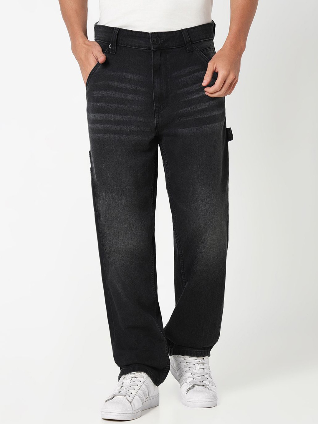 

R&B Men Regular Fit Mid-Rise Cotton Jeans, Black