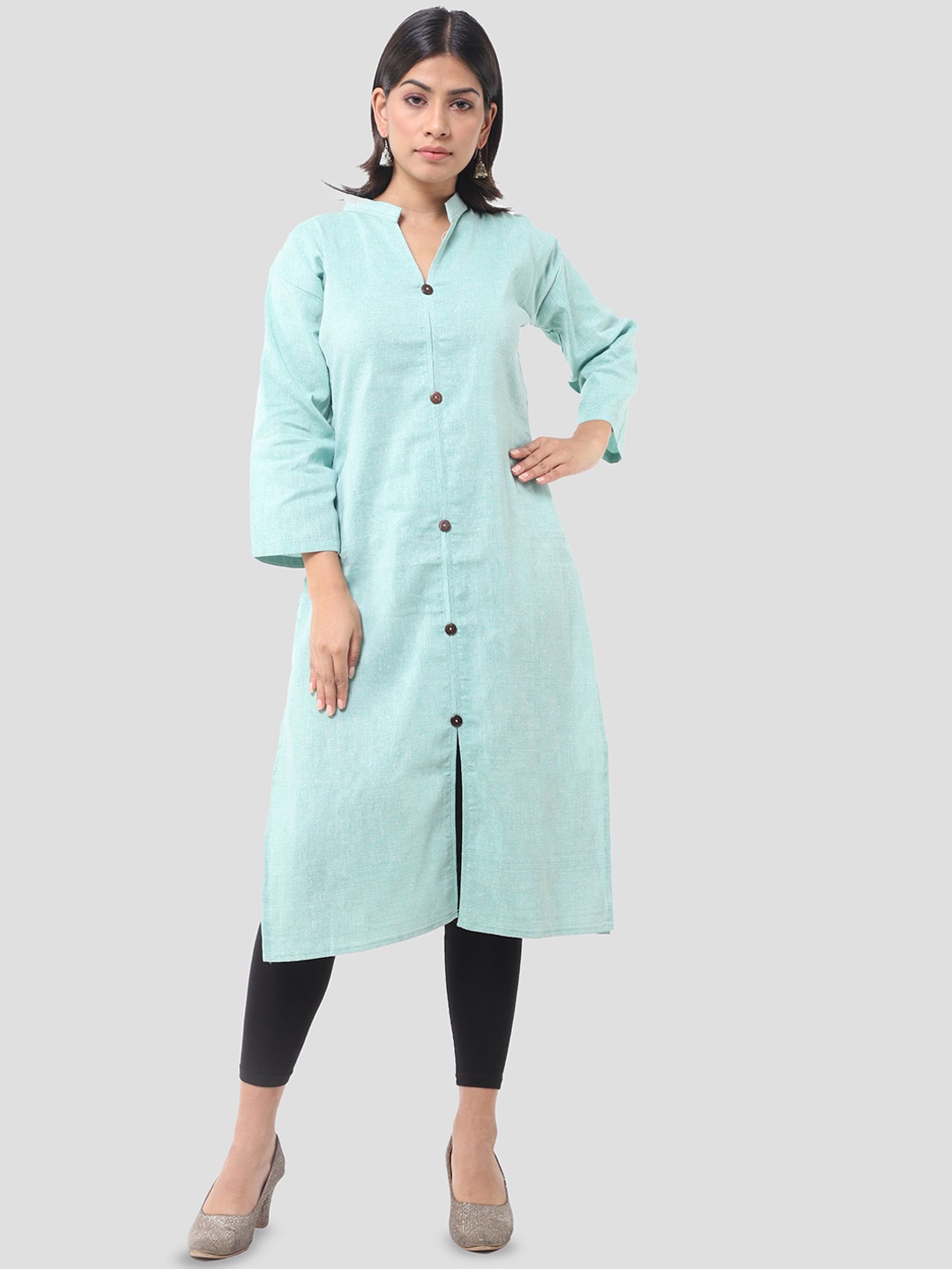 

DESHBANDHU DBK High Slit Mandarin Collar Pure Cotton Staright Kurta, Sea green