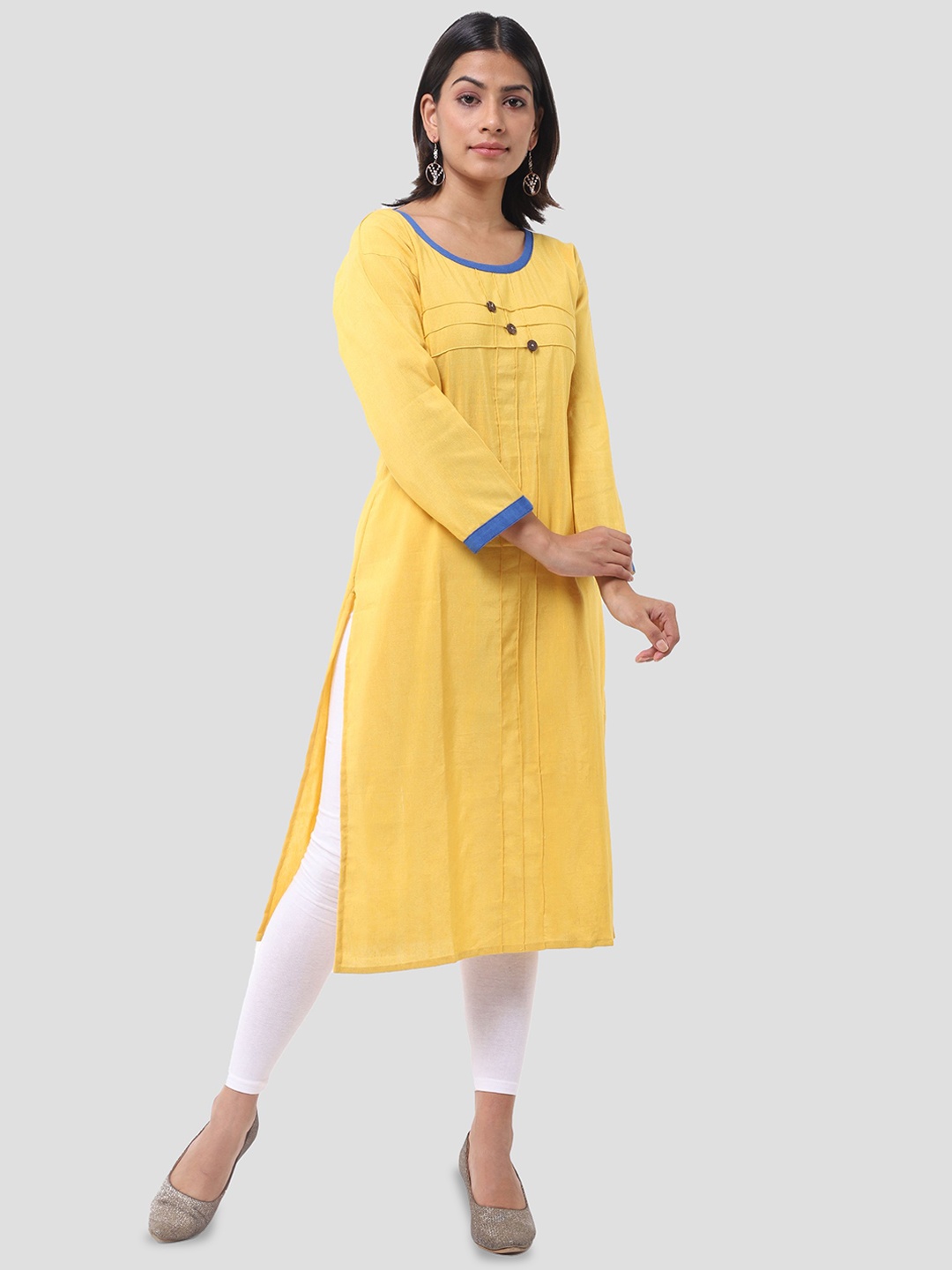 

DESHBANDHU DBK Round Neck Pure Cotton Straight Kurta, Mustard