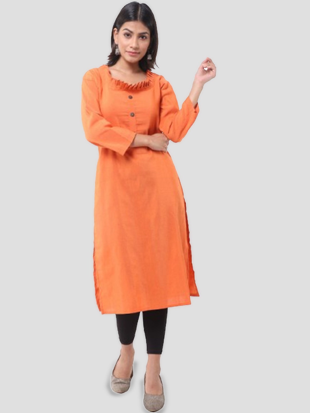 

DESHBANDHU DBK Round Neck Pure Cotton Staright Kurta, Orange