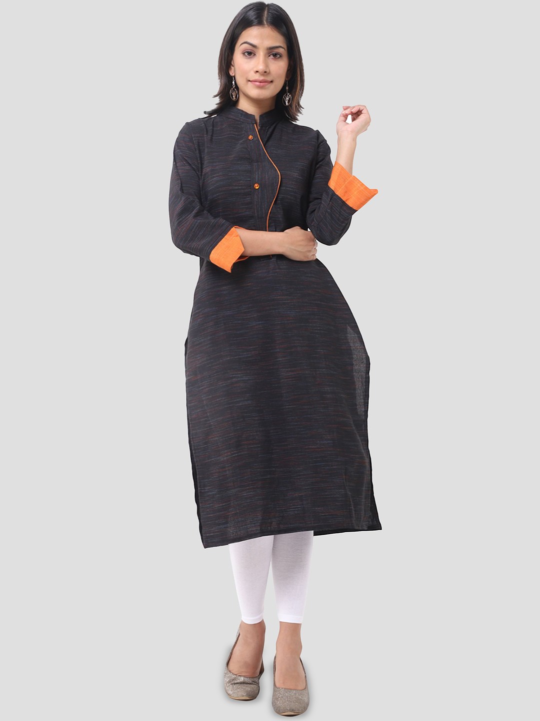 

DESHBANDHU DBK Woven Design Mandarin Collar Pure Cotton Staright Kurta, Black
