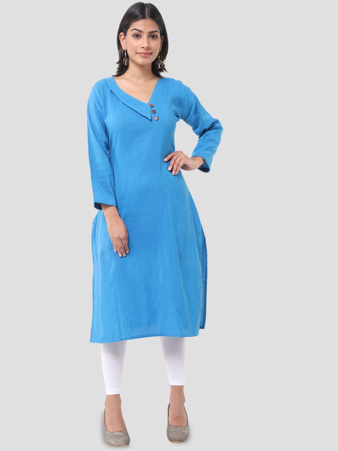 

DESHBANDHU DBK V-Neck Pure Cotton Staright Kurta, Blue