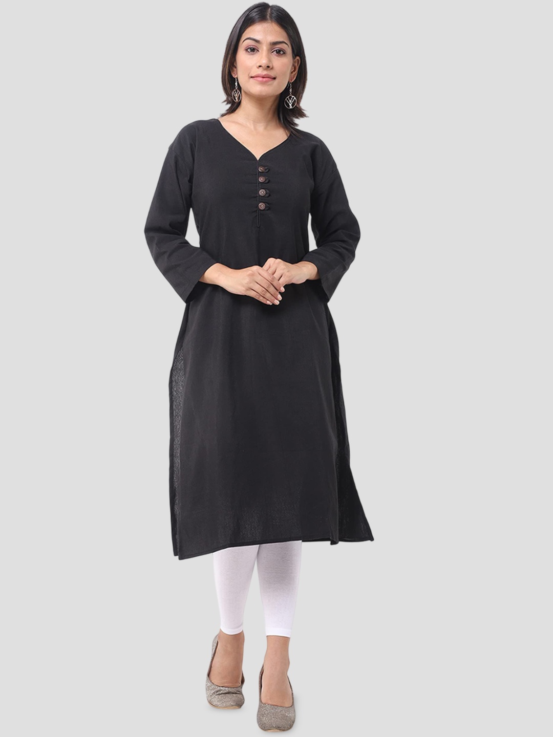 

DESHBANDHU DBK Sweetheart Neck Pure Cotton Staright Kurta, Black