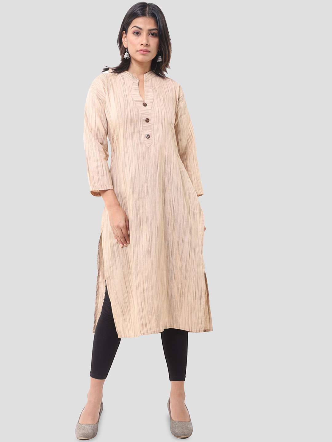 

DESHBANDHU DBK Striped Mandarin Collar Straight Kurta, Cream