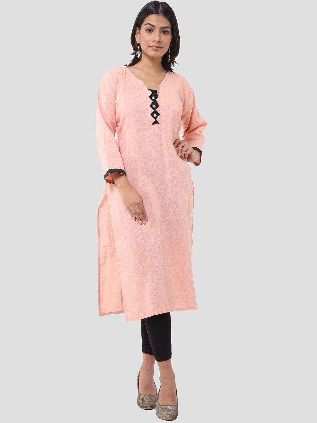 

DESHBANDHU DBK V-Neck Pure Cotton Staright Kurta, Peach