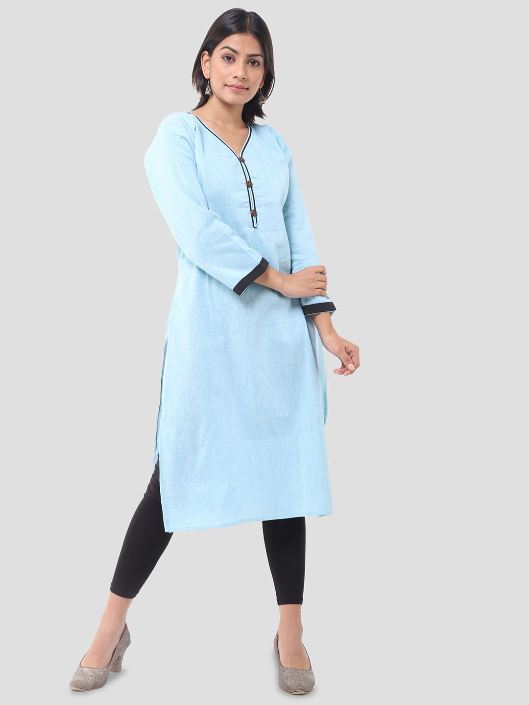 

DESHBANDHU DBK V-Neck Pure Cotton Straight Kurta, Blue