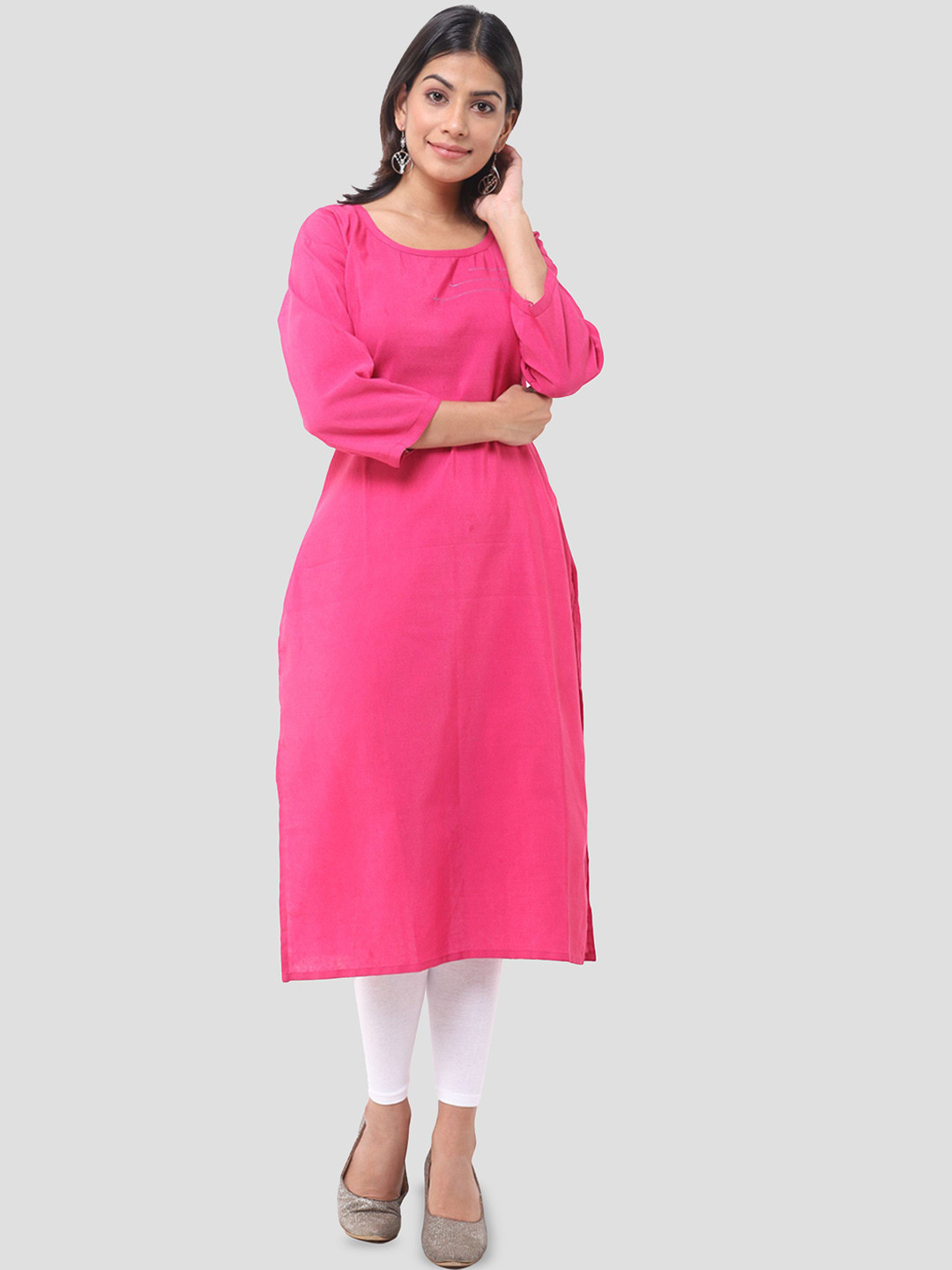 

DESHBANDHU DBK Round Neck Pure Cotton Staright Kurta, Pink