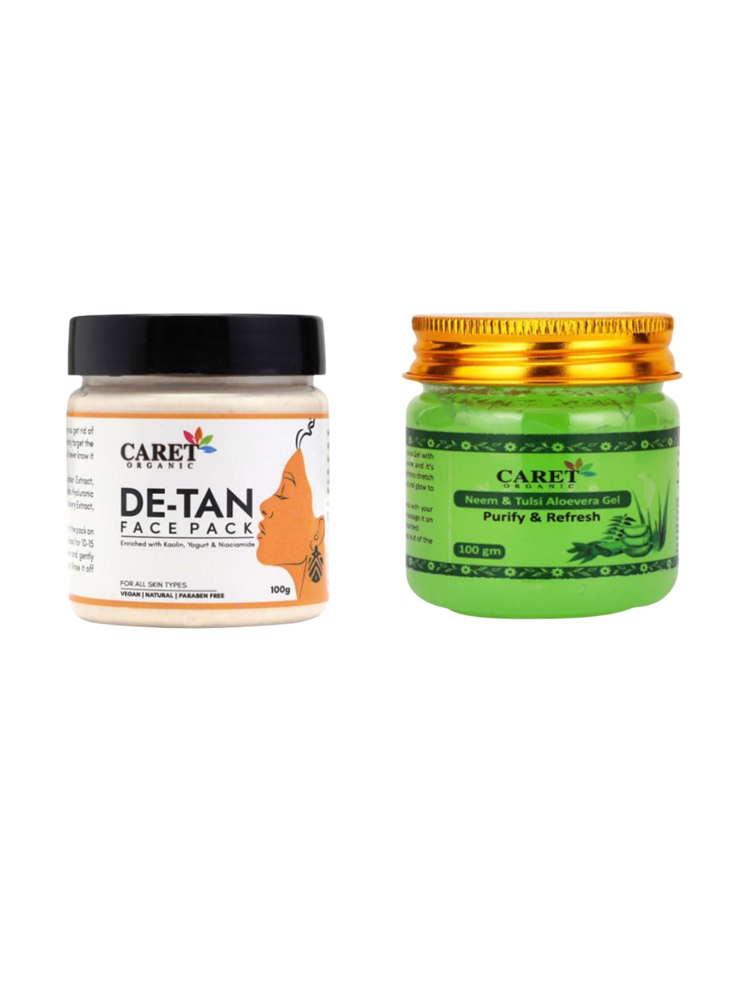

CARET ORGANIC Set Of 2 De-tan Face Pack & Neem, Tulsi Aloevera Gel - 100 g Each, White
