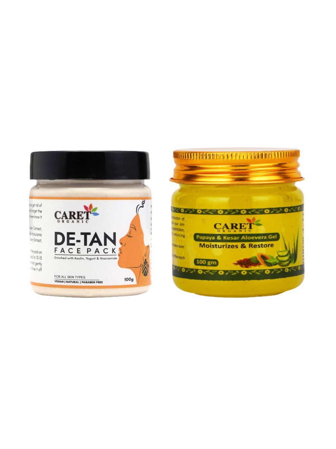 

CARET ORGANIC Set Of 2 De-Tan Face Pack & Papaya , Kesar Aloevera Gel - 100 g Each, White