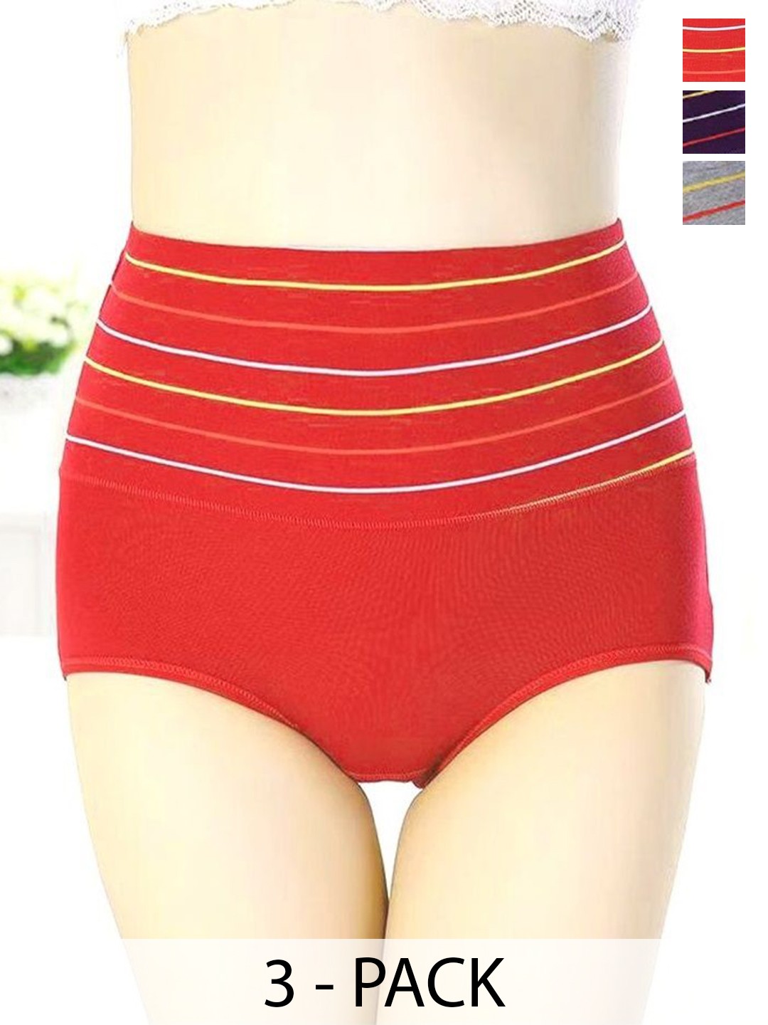 

SHREE GANESH FASHION Pack Of 3 High-Rise Hipster Briefs 2076 GR-PR-RD 003 M, Grey