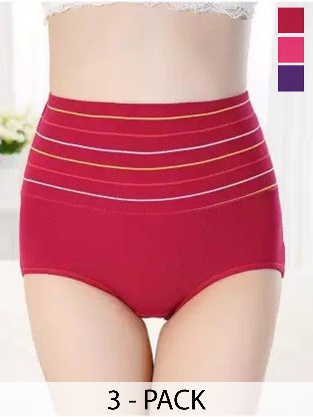 

SHREE GANESH FASHION Pack Of 3 Striped High-Rise Hipster Briefs, Maroon
