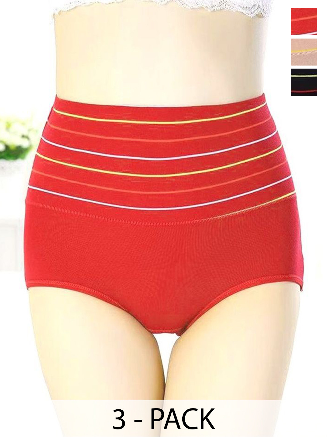

SHREE GANESH FASHION Women Pack of 3 High-Rise Hipster Briefs 2076 BK-CR-RD 003, Red