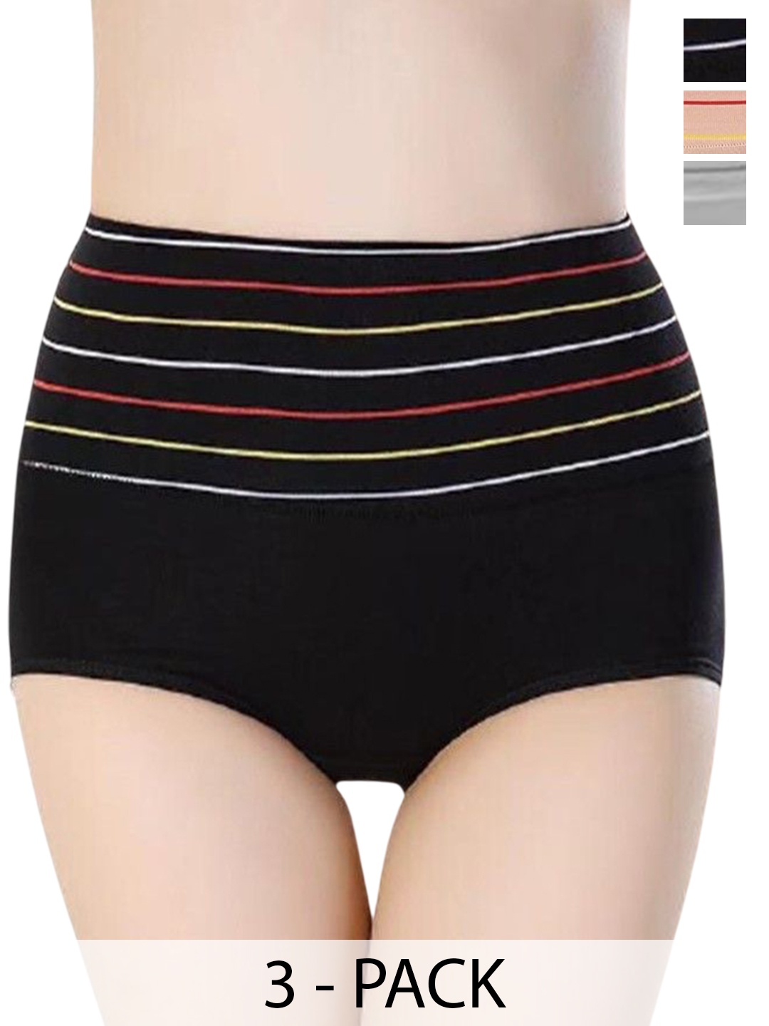 

SHREE GANESH FASHION Women Pack Of 3 High-Rise Hipster Briefs, Black