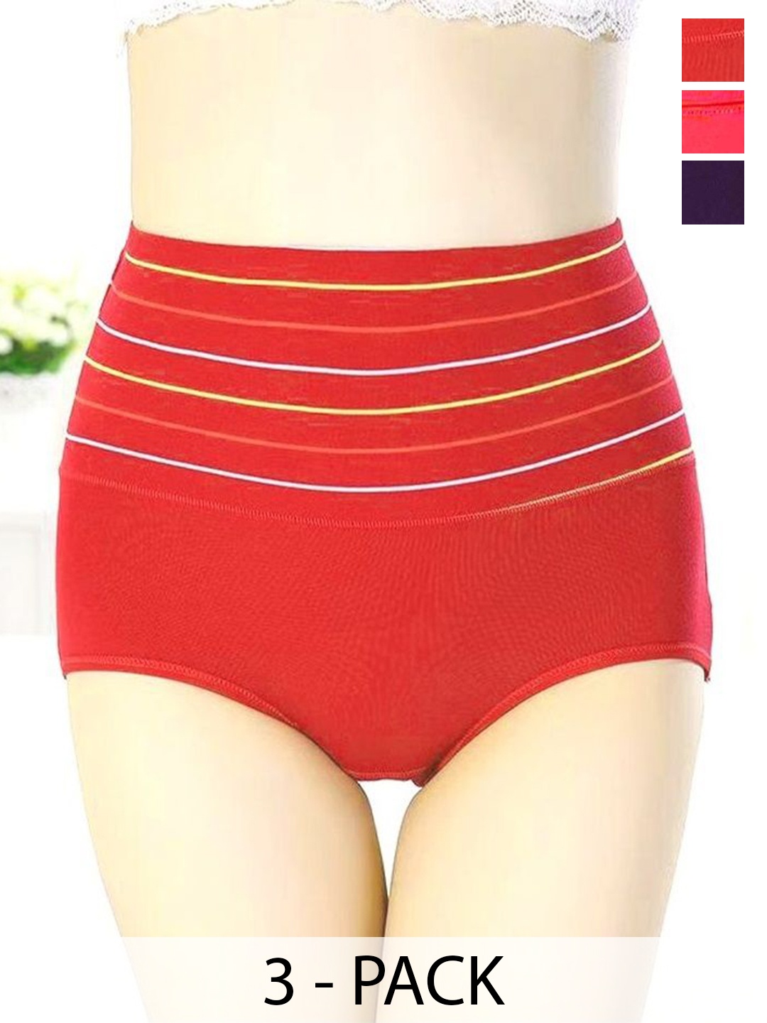 

SHREE GANESH FASHION Women Pack Of 3 High-Rise Cotton Hipster Briefs, Red