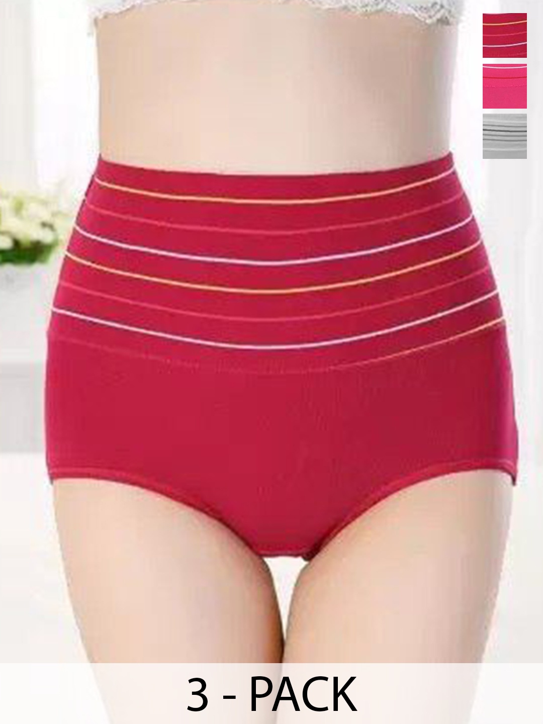 

SHREE GANESH FASHION Women Pack Of 3 Striped High-Rise Hipster Briefs, Grey